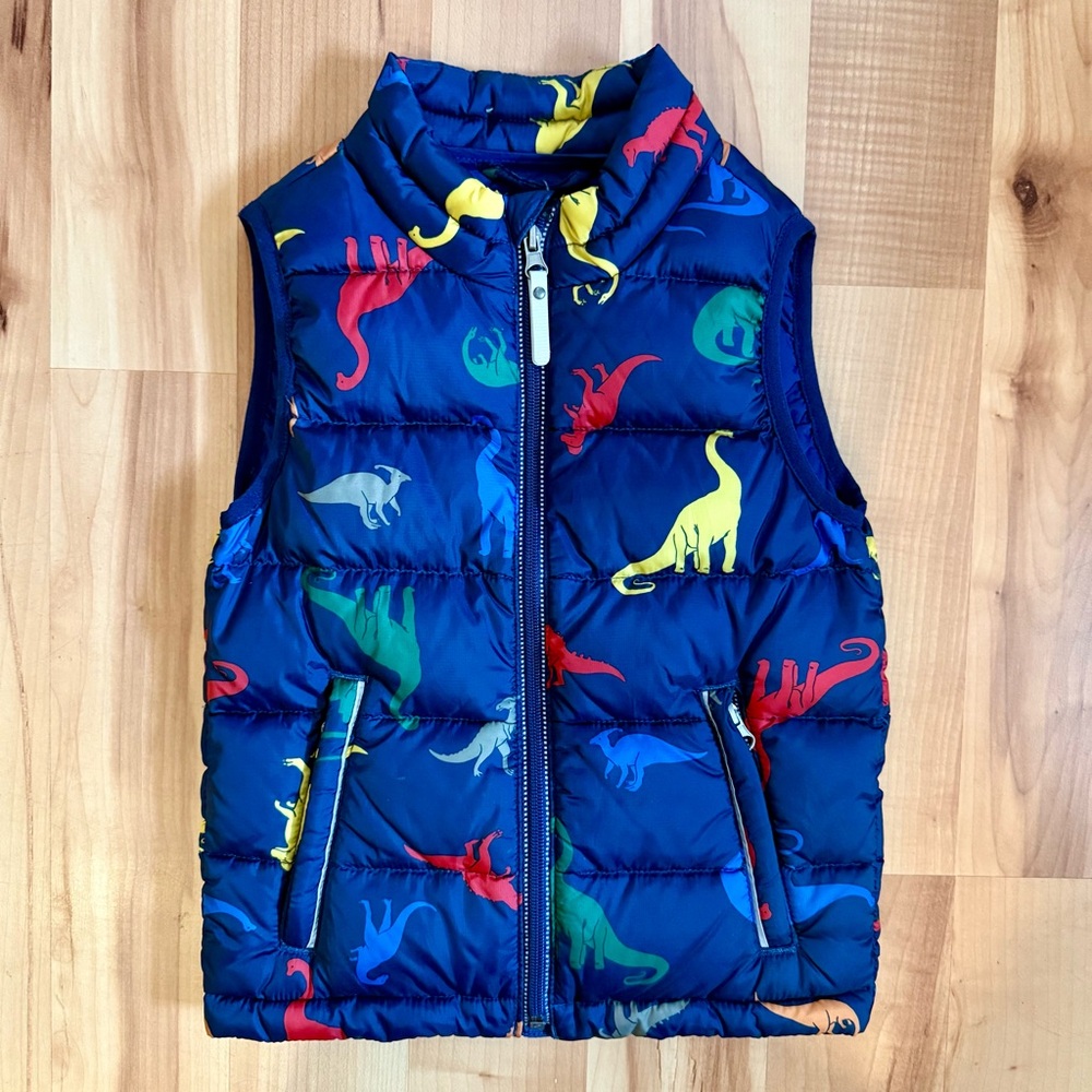 Hanna Andersson Blue Dinosaur Puffer Vest